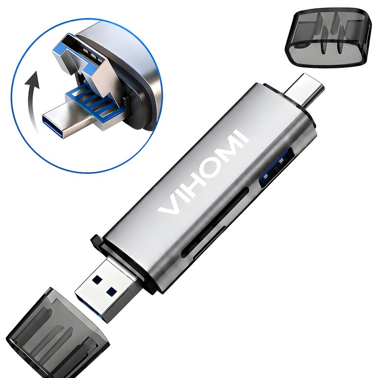 VIHOMI 6-in-1 Metal OTG Card Reader – USB Type-C, USB 3.0 & Micro USB Ports | SD, TF, Micro SD, SDHC, SDXC, MMC Compatible | Fast Data Transfer, Plug & Play, Portable Adapter for Mobile, Laptop & PC - Image 5