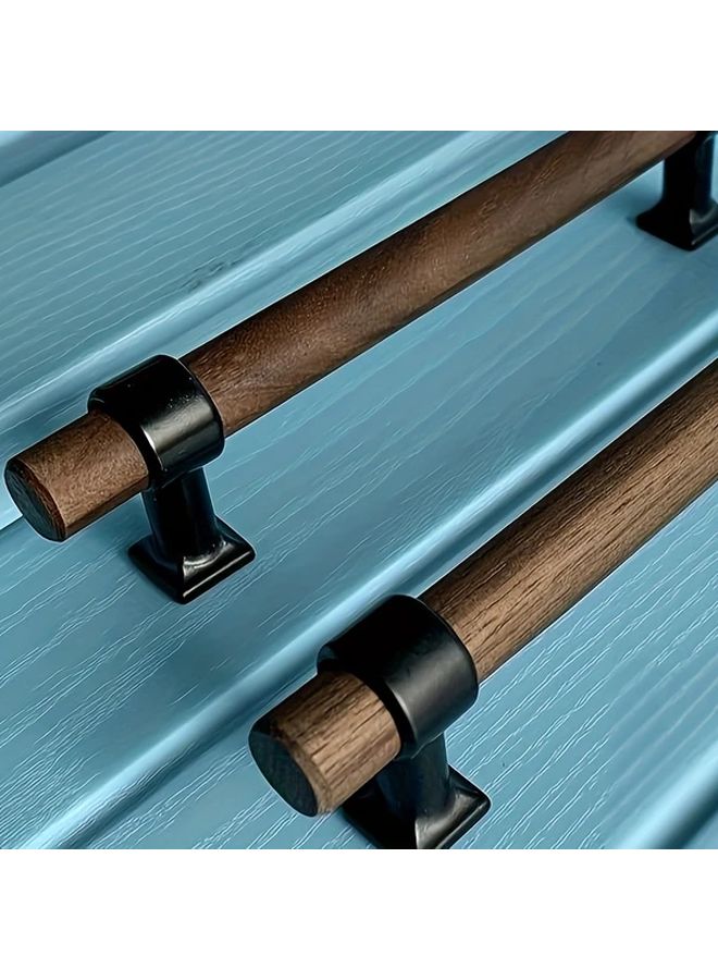 Walnut Wood Drawer Handles 2pcs 96mm Length Black Metal Base Kitchen Cabinet Pulls - Image 5