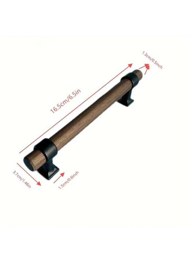 Walnut Wood Drawer Handles 2pcs 96mm Length Black Metal Base Kitchen Cabinet Pulls - Image 3