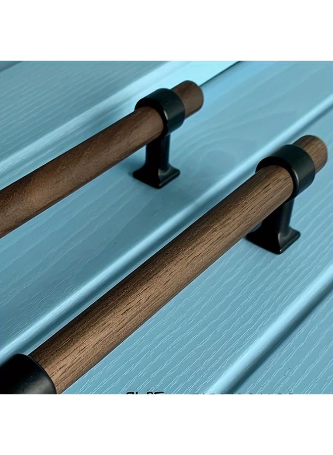 Walnut Wood Drawer Handles 2pcs 96mm Length Black Metal Base Kitchen Cabinet Pulls - Image 2