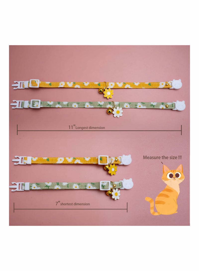 Cat Collars, Adjustable Pet Collar, lovely Flowers Bell Safety Buckle Necklace for Domestic Kitten Small Dogs 2Pcs - Image 2