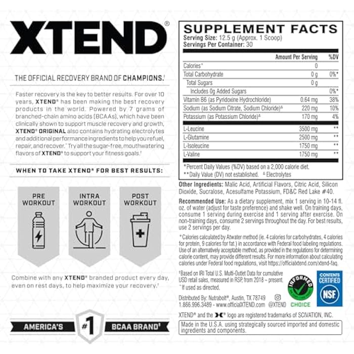 Xtend Original BCAA Powder 7g BCAA and 2.5g L-Glutamine, Sugar Free Post Workout Muscle Recovery Drink with Amino Acids for Men & Women, 30 Servings - Image 2