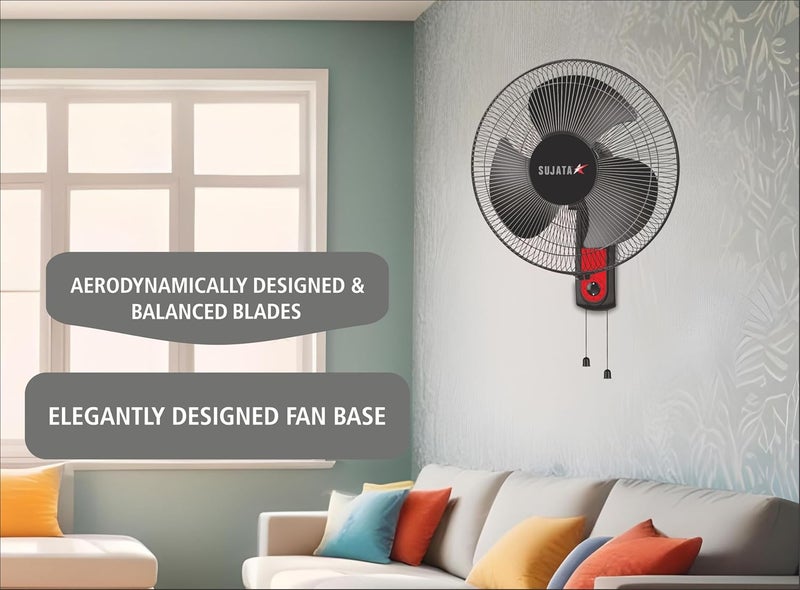 SUJATA Sujata Wall Fan 2 Years Warranty Wall Fans for Home Wall Fan for Kitchen Wall Mount Fan with 400 mm Sweep 100 Copper Motor 120 Ribs Guard 3 Speed Control SWF27 Black  - Image 4
