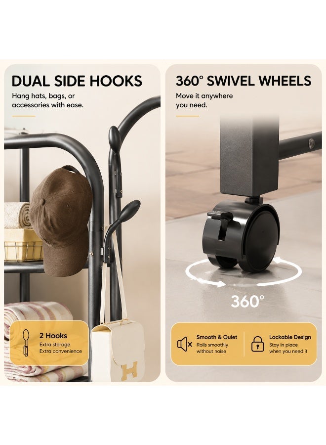 Metal Clothes Hanger stand Organizer with Wheels,Double Layered Clothes Rack,150*55*155 cm - Image 2