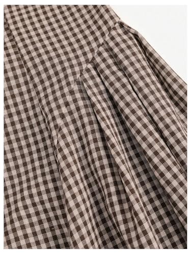 SweatyRocks Women's Vintage Plaid Dresses Bow Shoulder Checkered Boat Neck Ruffle A Line Dress Coffee Brown Medium - Image 4