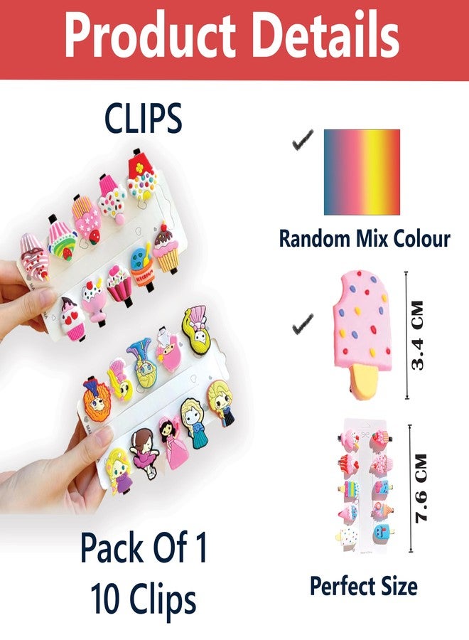TEMPERIA (1 Pack - 10 Clips) Hair Clips for Girl Kids - Girls Gift Items for Birthday - Cute Hair Clips & Pins Set for Baby & Small Girls - Girl Hair Accessories (Random Colors & Designs) (MN01) - Image 2