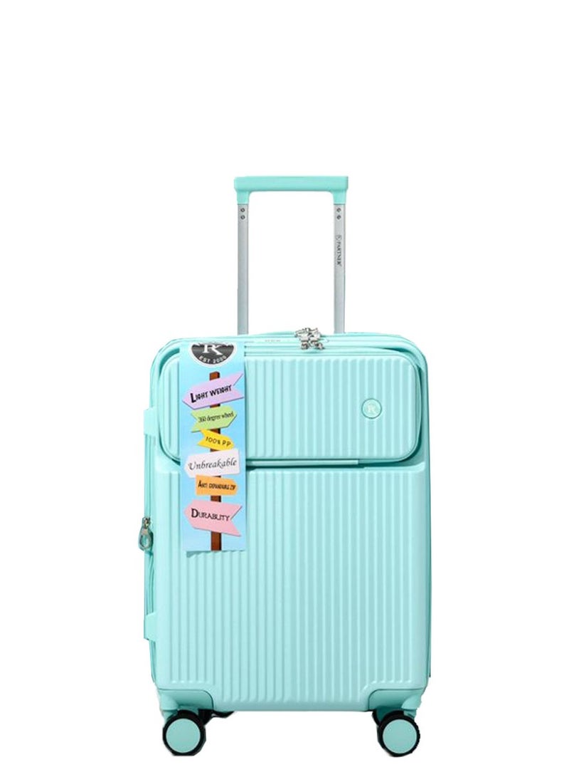 PK 3 PCS TROLLEY LUGGAGE FRONT OPEN POLY CARBON MATERIAL, LUGGAGE SUITCASE SET AND CABIN LUGGAGE BAG SET LIGHT GREEN COLOUR - Image 2
