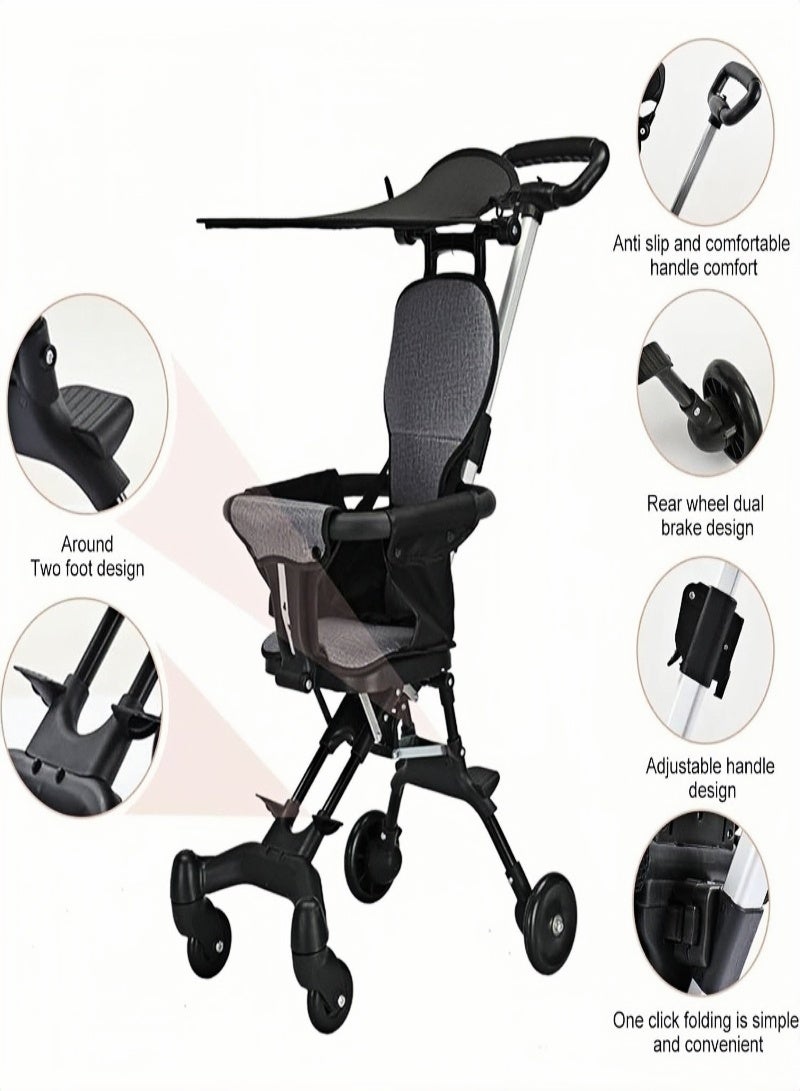 Baby Stroller, Foldable 4 Wheels Ergonomic Adjustable Infant Carriage, Portable Lightweight Baby Stroller for Airplane Travel, Outdoor Walking - Image 4