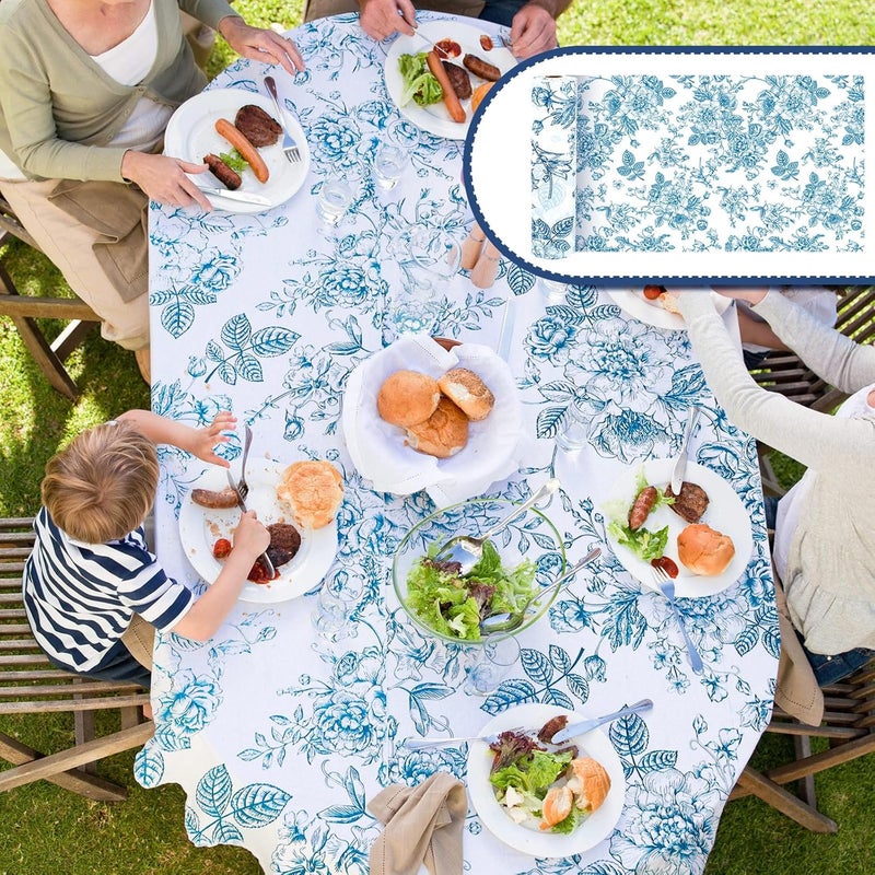 Pickmesh Blue Floral Tablecloth Roll 100 ft x 52 Inch Vintage Floral Plastic Table Cover Roll Blue Floral Party Dinner Decorations Disposable Plastic Tablecloth for Wedding Birthday Home Tea Party - Image 4