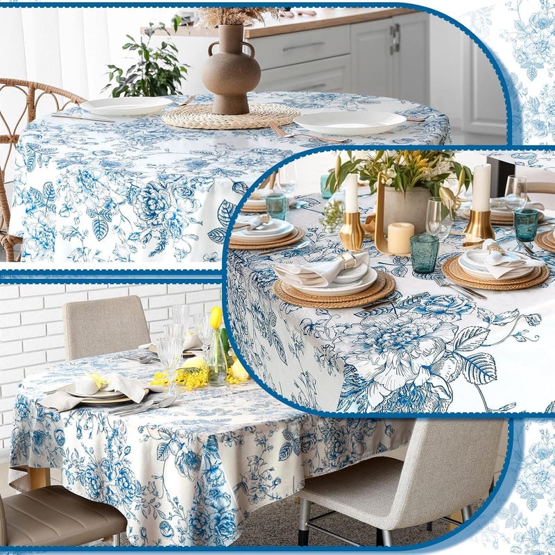 Pickmesh Blue Floral Tablecloth Roll 100 ft x 52 Inch Vintage Floral Plastic Table Cover Roll Blue Floral Party Dinner Decorations Disposable Plastic Tablecloth for Wedding Birthday Home Tea Party - Image 5