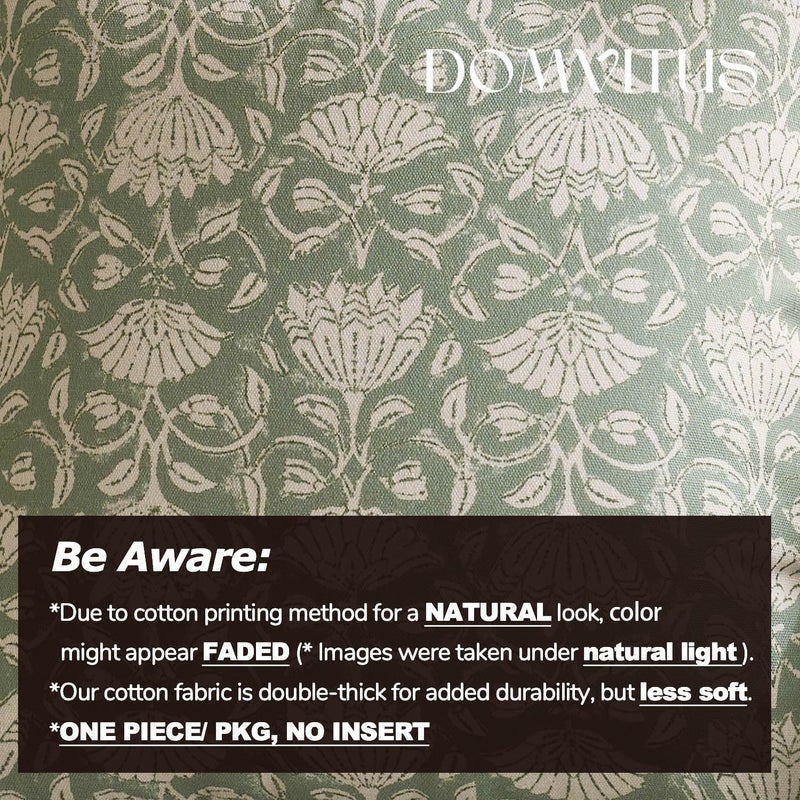 DOMVITUS Floral Pillow Covers 18x18 Decorative Throw Pillow Covers Floral Block Print Farmhouse Vintage Pillow Cover for Living Room Couch Bed Sage Green 1PC - Image 3
