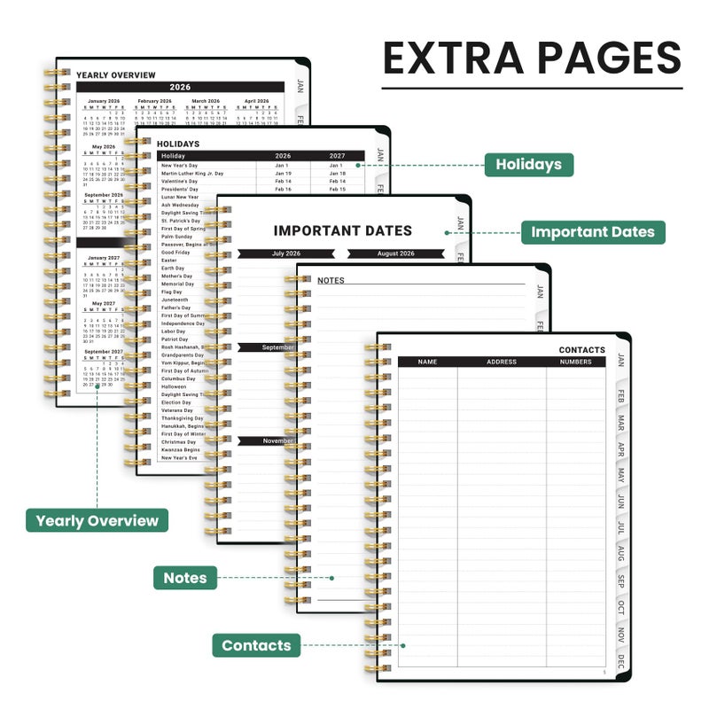 Taja 2026 Planner, Aesthetic Weekly and Monthly Planner for Women, Jan 2026 to Dec 2026, Hardcover 2026 Calendar Book with Monthly Tabs, Inner Pocket, Perfect for Office Home School - A5 (6.3" x 8.5"), Enchanted Grove - Image 5