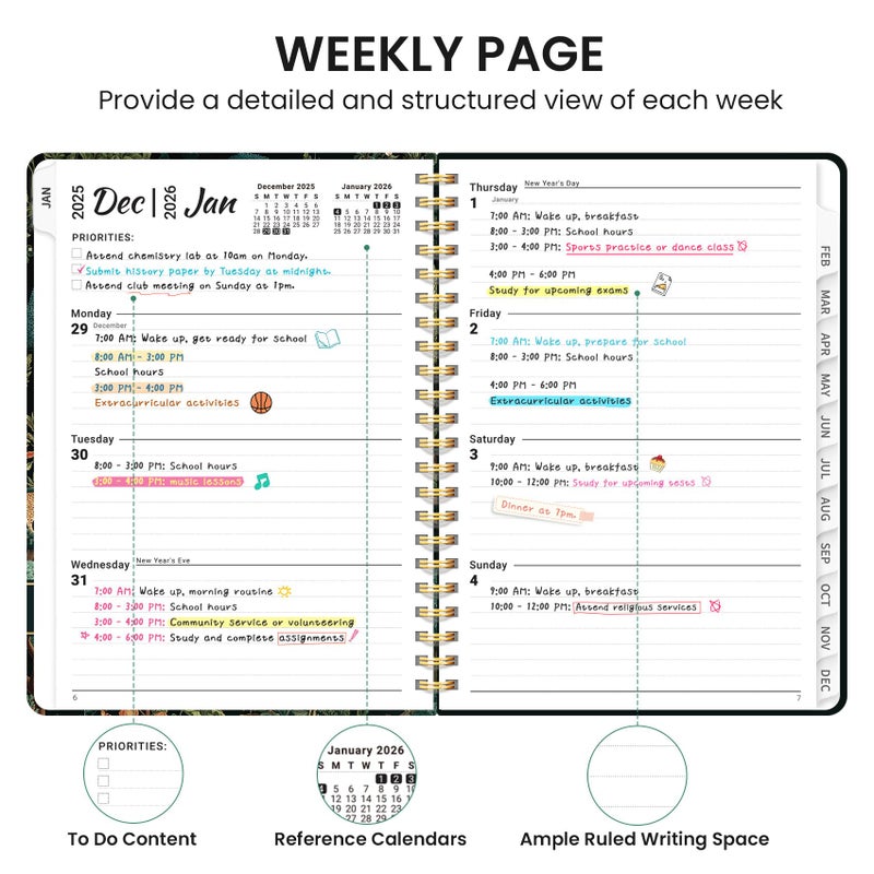 Taja 2026 Planner, Aesthetic Weekly and Monthly Planner for Women, Jan 2026 to Dec 2026, Hardcover 2026 Calendar Book with Monthly Tabs, Inner Pocket, Perfect for Office Home School - A5 (6.3" x 8.5"), Enchanted Grove - Image 3