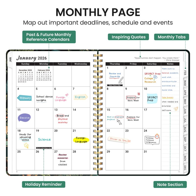 Taja 2026 Planner, Aesthetic Weekly and Monthly Planner for Women, Jan 2026 to Dec 2026, Hardcover 2026 Calendar Book with Monthly Tabs, Inner Pocket, Perfect for Office Home School - A5 (6.3" x 8.5"), Enchanted Grove - Image 2