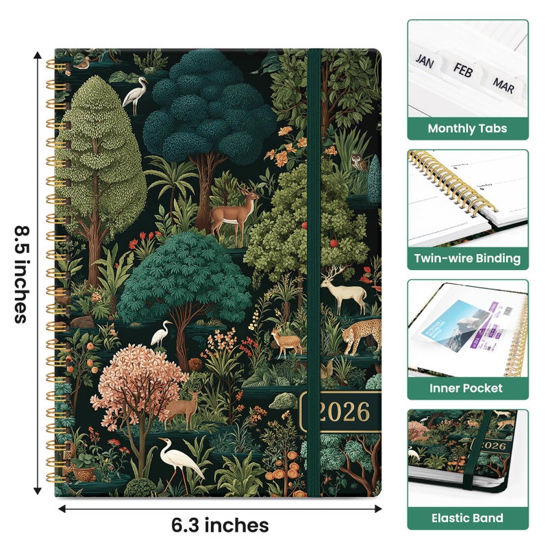 Taja 2026 Planner, Aesthetic Weekly and Monthly Planner for Women, Jan 2026 to Dec 2026, Hardcover 2026 Calendar Book with Monthly Tabs, Inner Pocket, Perfect for Office Home School - A5 (6.3" x 8.5"), Enchanted Grove - Image 4