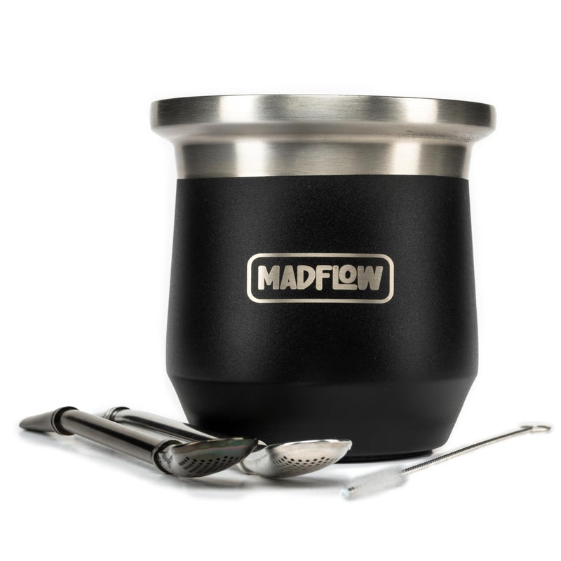 MADFLOW Yerba Mate Cup. Stainless Steel Mate Cup with 2 Bombillas. Double Wall Vacuum Insulated Yerba Mate Gourd. Unique Mate Cup And Bombilla Set - Image 1