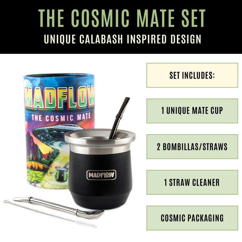 MADFLOW Yerba Mate Cup. Stainless Steel Mate Cup with 2 Bombillas. Double Wall Vacuum Insulated Yerba Mate Gourd. Unique Mate Cup And Bombilla Set - Image 2