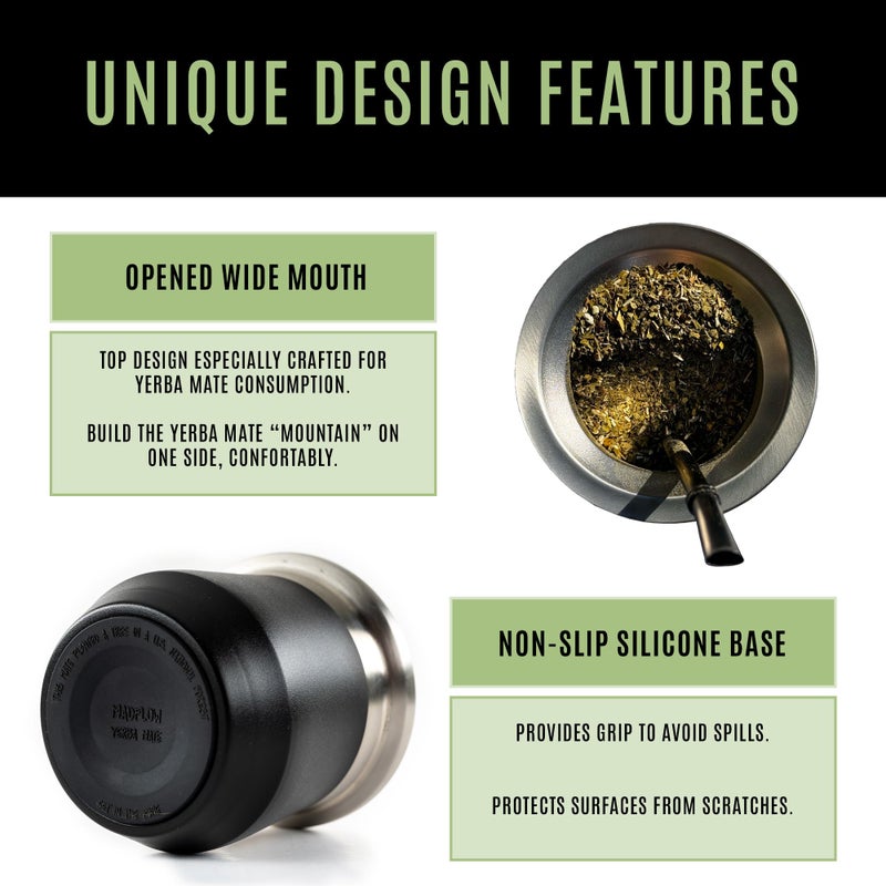 MADFLOW Yerba Mate Cup. Stainless Steel Mate Cup with 2 Bombillas. Double Wall Vacuum Insulated Yerba Mate Gourd. Unique Mate Cup And Bombilla Set - Image 3
