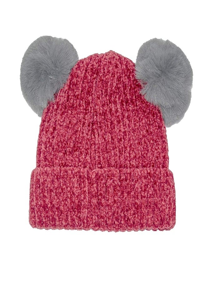 V3E Baby Boys & Baby Girl's Kid's Beanie Knit Hat Winter Double Side Pom Pom Wool Knitted Cap (Maroon & Grey)-(Pack of 02) - Image 5