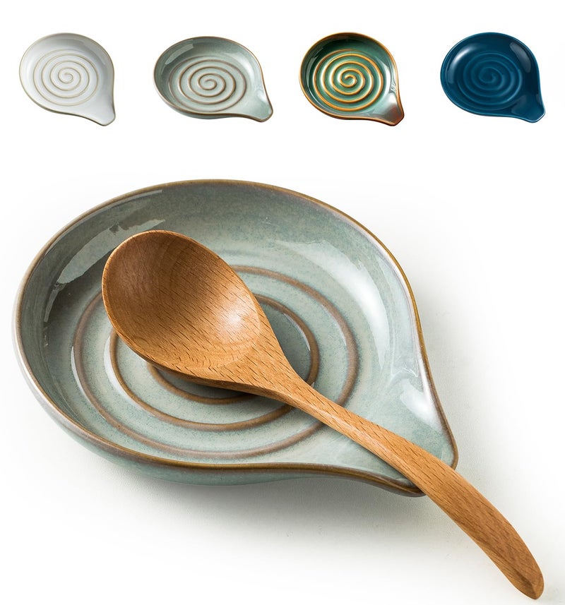 LAUCHUH Spoon Rest, 5" Large Spoon Holder for Stove Top Ceramic Spoon Rest Heat-Resistant Spatula Rest for Kitchen Utensils, Ladle, Coffee Spoons, Cooking Spoons, Spatula, Tongs, Unique Gray - Image 1