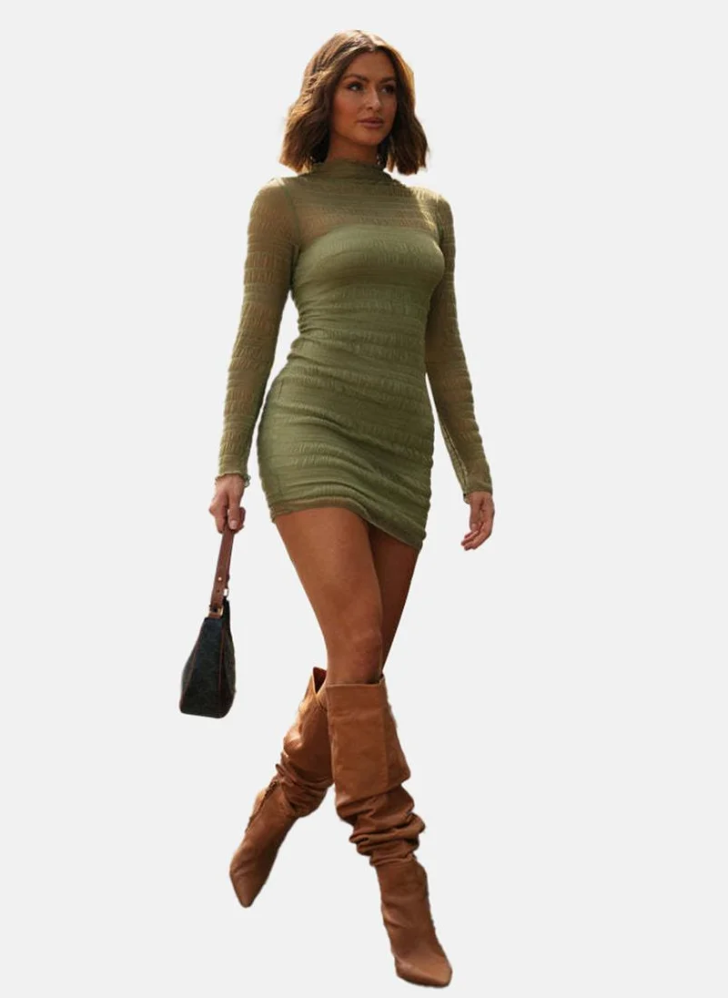 YUNIQEE Ruched Longsleeve Dress