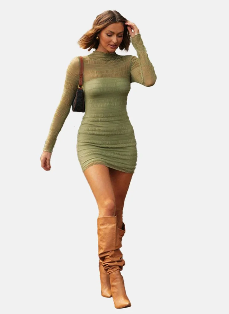 يونيكي Green Round Neck Solid Bodycon Dress