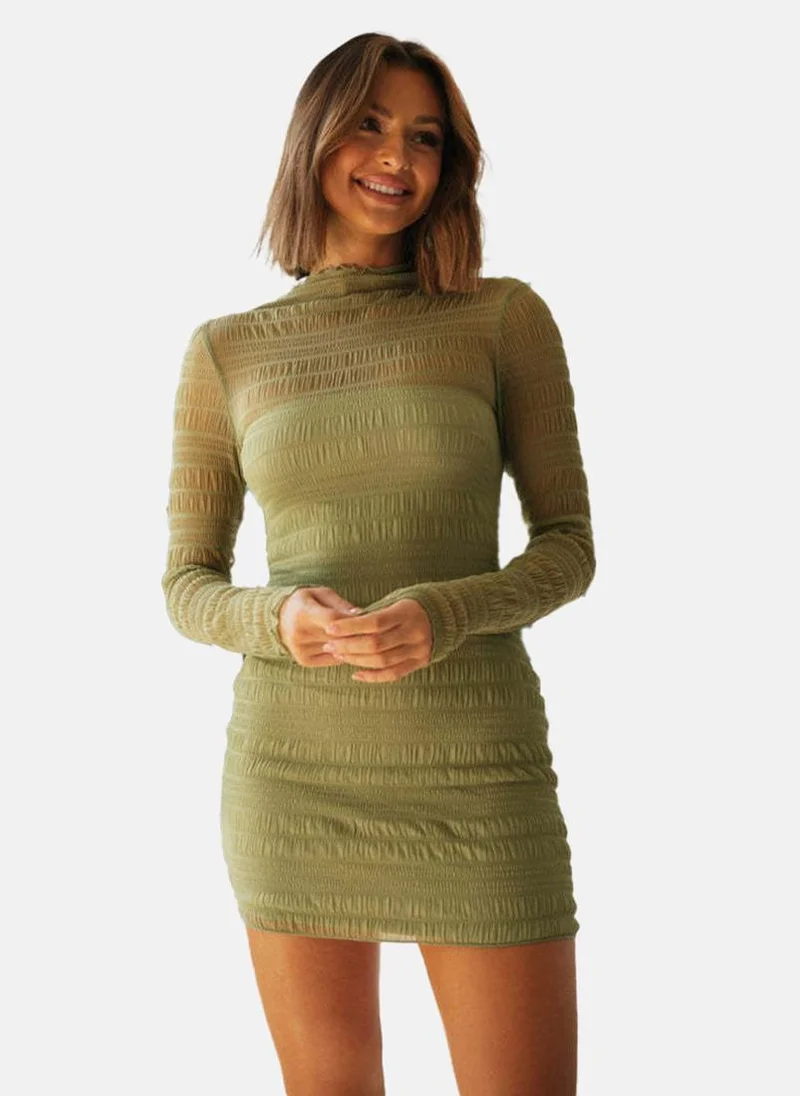 يونيكي Green Round Neck Solid Bodycon Dress