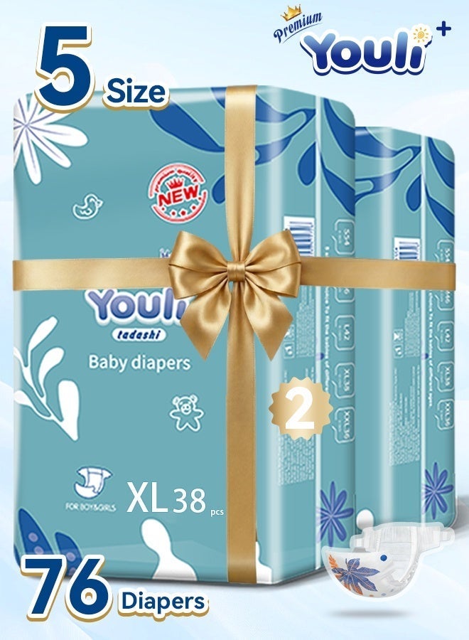 Youli Baby Diapers,Taped Diapers Size 5, 12-17 Kg, 360° Leak-Free Fit For Up To 100% Leakage Protection, Ultimate Comfort 76 Diapers