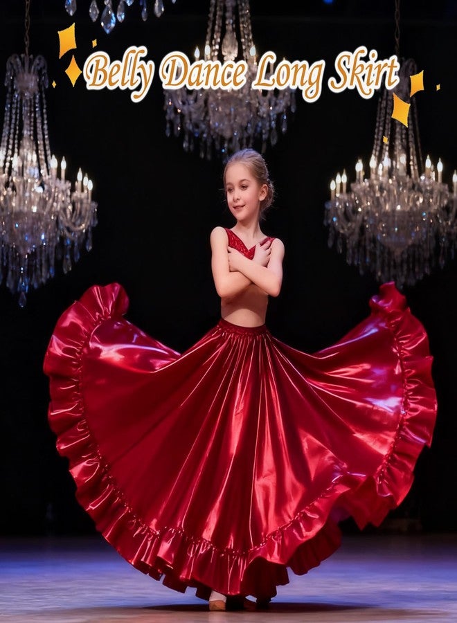 WJPUUS Satin Full Long Skirt for Circle Ruffle Skirt Satin Flowy Latin Belly Dance Umbrella Dress for Girls 8-12 Years, Black, 8-12 Years - Image 5