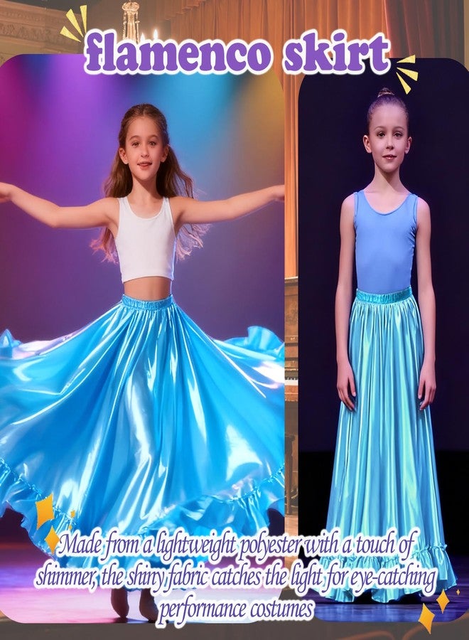 WJPUUS Satin Full Long Skirt for Circle Ruffle Skirt Satin Flowy Latin Belly Dance Umbrella Dress for Girls 8-12 Years, Black, 8-12 Years - Image 4