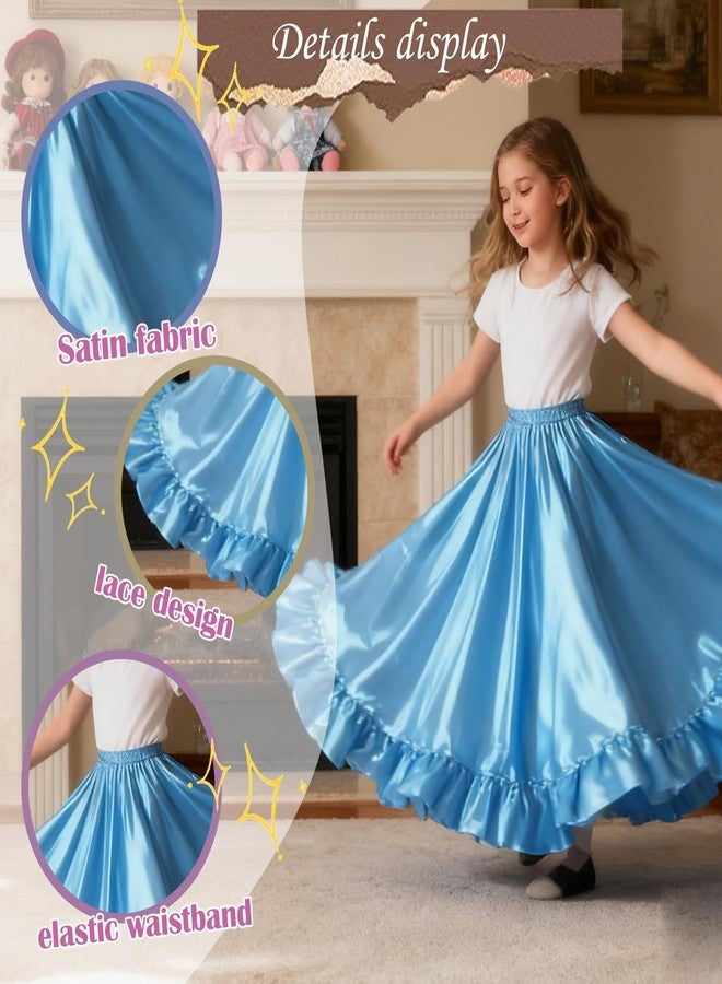WJPUUS Satin Full Long Skirt for Circle Ruffle Skirt Satin Flowy Latin Belly Dance Umbrella Dress for Girls 8-12 Years, Black, 8-12 Years - Image 3