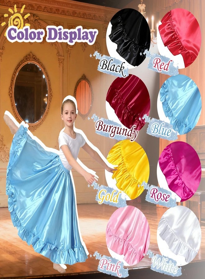 WJPUUS Satin Full Long Skirt for Circle Ruffle Skirt Satin Flowy Latin Belly Dance Umbrella Dress for Girls 8-12 Years, Black, 8-12 Years - Image 2
