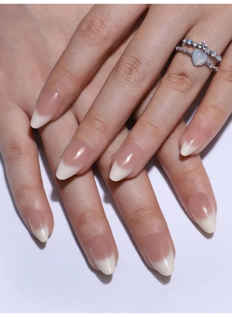 Miamia 24pcs/Set Short Almond-Shaped French Manicure Nail Stickers, Ombre Nude & Milky White, Press-On Nail Strips, Includes 1 Nail File Block And 1 Bottle Of Gel Polish Nail Supplies Nails - Image 1