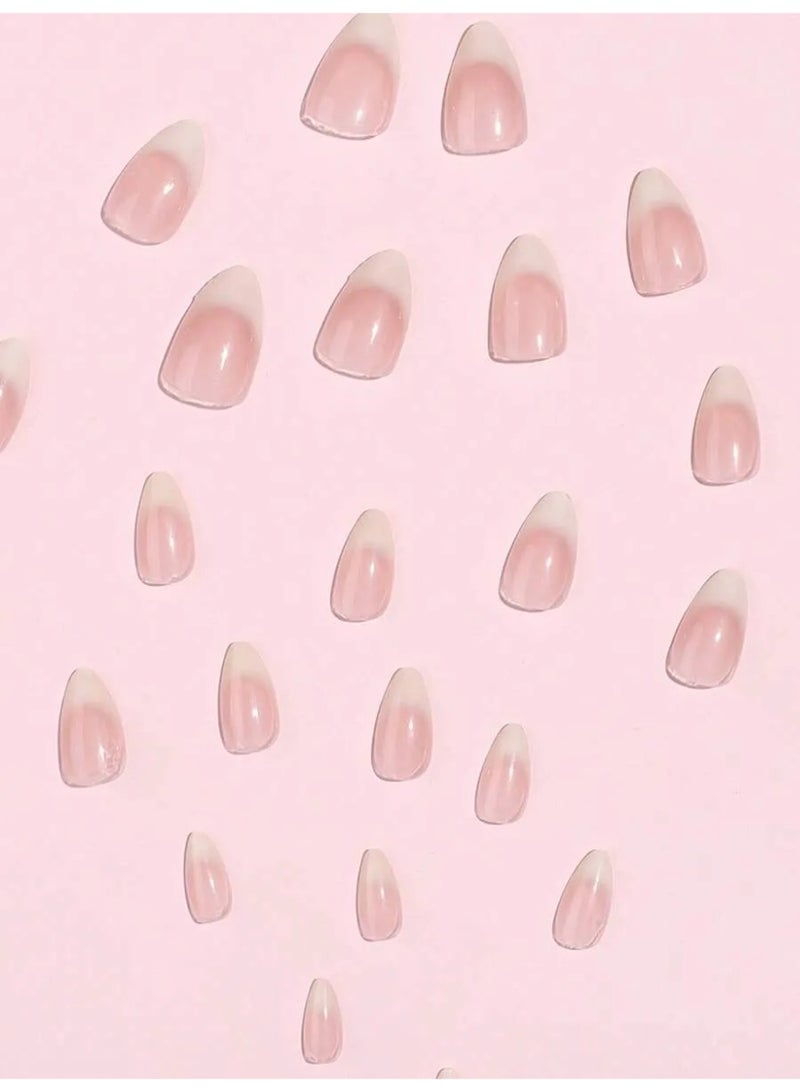 Miamia 24pcs/Set Short Almond-Shaped French Manicure Nail Stickers, Ombre Nude & Milky White, Press-On Nail Strips, Includes 1 Nail File Block And 1 Bottle Of Gel Polish Nail Supplies Nails - Image 5