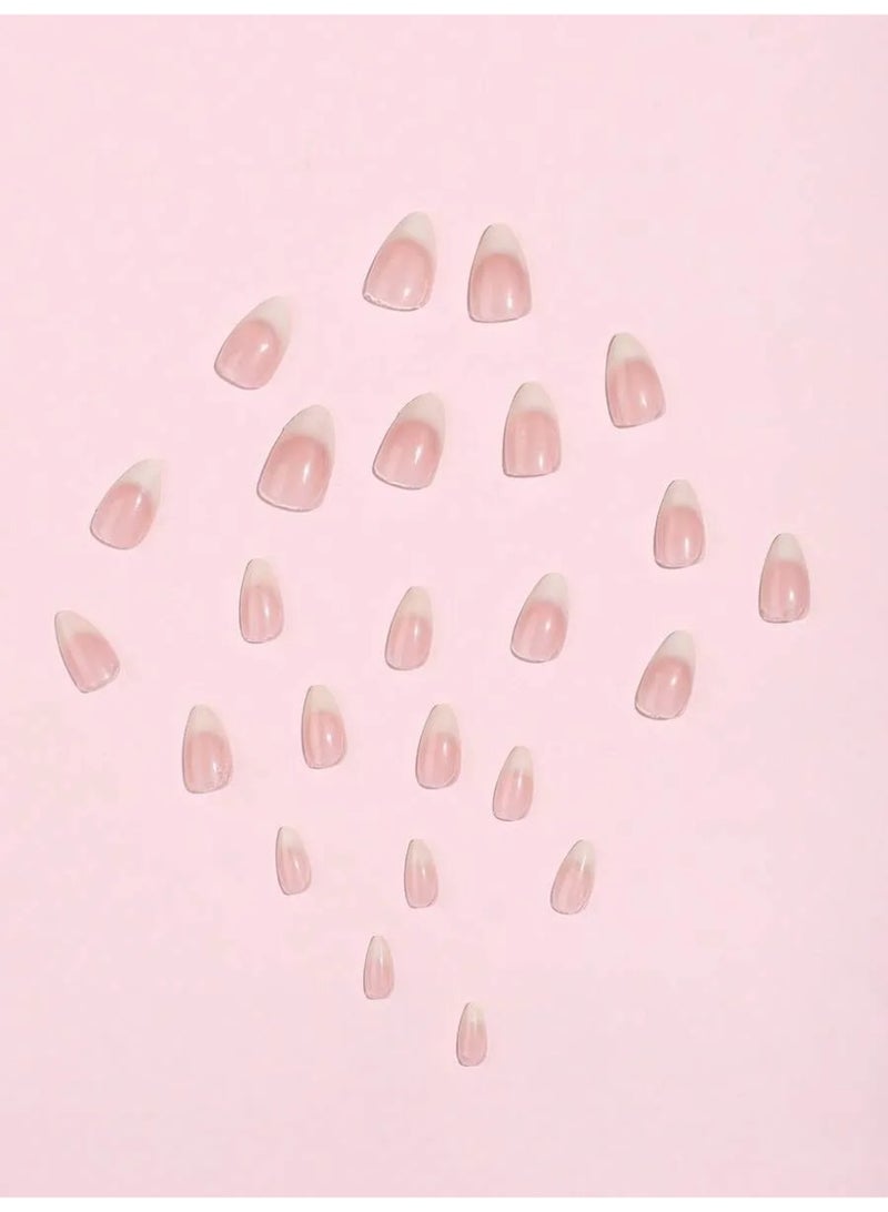 Miamia 24pcs/Set Short Almond-Shaped French Manicure Nail Stickers, Ombre Nude & Milky White, Press-On Nail Strips, Includes 1 Nail File Block And 1 Bottle Of Gel Polish Nail Supplies Nails - Image 4