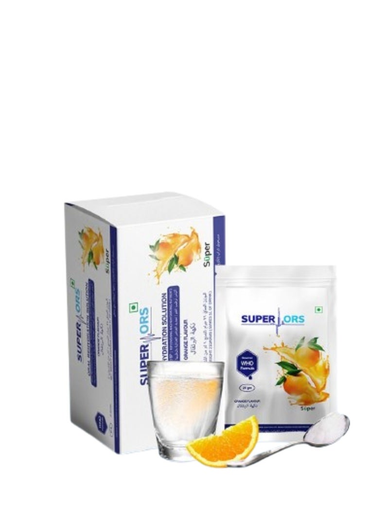 Super ORS Orange Flavor Oral Rehydration Salts 21g 25 Sachets – Electrolyte Drink for Dehydration, & Fast Hydration Recovery Solution