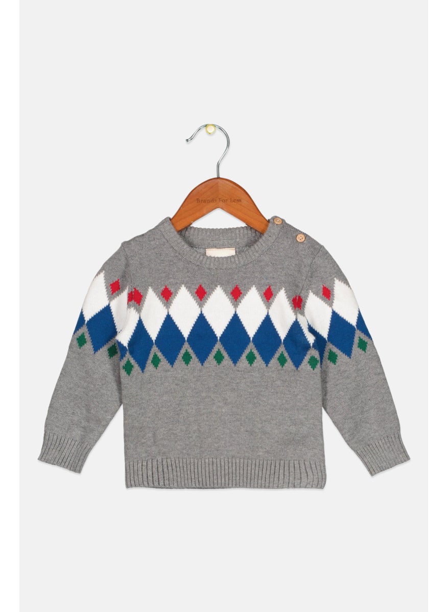 First Impressions Toddlers Boy Long Sleeves Textured Sweater, Grey  - Image 1