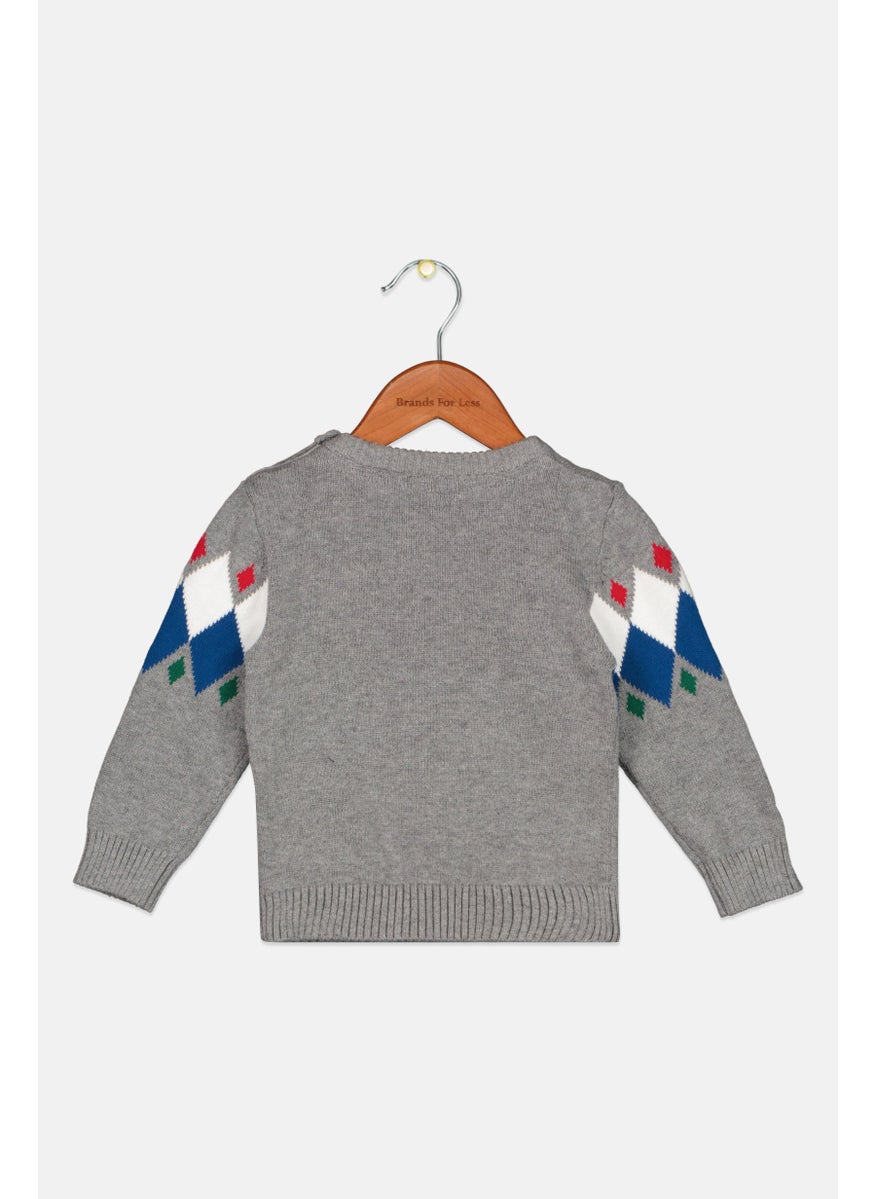 First Impressions Toddlers Boy Long Sleeves Textured Sweater, Grey  - Image 2