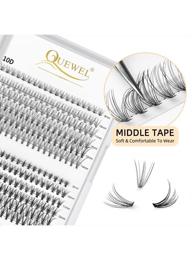 QUEWEL Cluster Lashes 240Pcs 10D+20D D Curl Mix8-14mm Lash Extensions Soft&Natural False Eyelashes Individual DIY Eyelash Extension at Home(10D+20D D MIX8-14) - Image 3