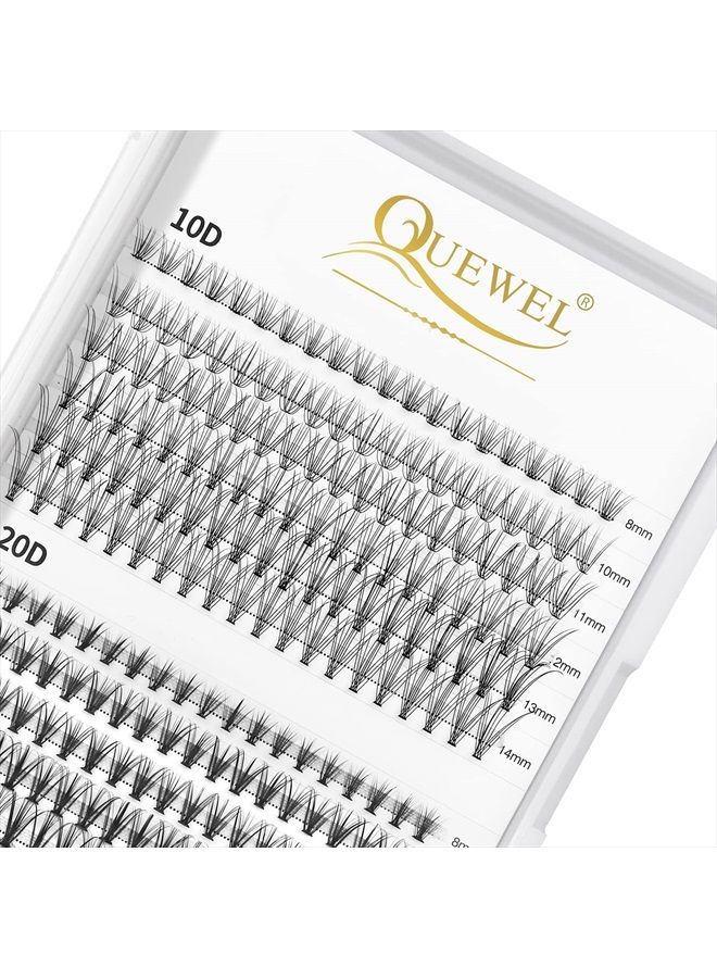 QUEWEL Cluster Lashes 240Pcs 10D+20D D Curl Mix8-14mm Lash Extensions Soft&Natural False Eyelashes Individual DIY Eyelash Extension at Home(10D+20D D MIX8-14) - Image 1