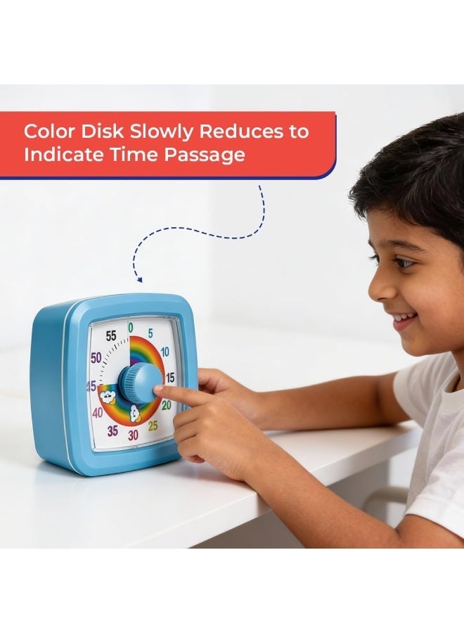 Abley's Rainbow Visual Timer for Kids (60 Minute) – Silent Analog Countdown Clock with Colorful Time Management Disk – Ideal for Classroom, Study, Therapy, and ADHD Focus Routines (Blue, 9cm) - Image 3
