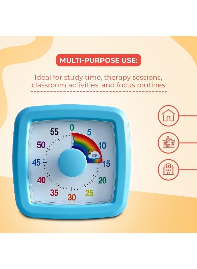 Abley's Rainbow Visual Timer for Kids (60 Minute) – Silent Analog Countdown Clock with Colorful Time Management Disk – Ideal for Classroom, Study, Therapy, and ADHD Focus Routines (Blue, 9cm) - Image 5