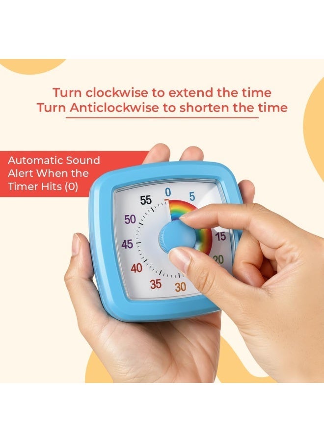 Abley's Rainbow Visual Timer for Kids (60 Minute) – Silent Analog Countdown Clock with Colorful Time Management Disk – Ideal for Classroom, Study, Therapy, and ADHD Focus Routines (Blue, 9cm) - Image 4