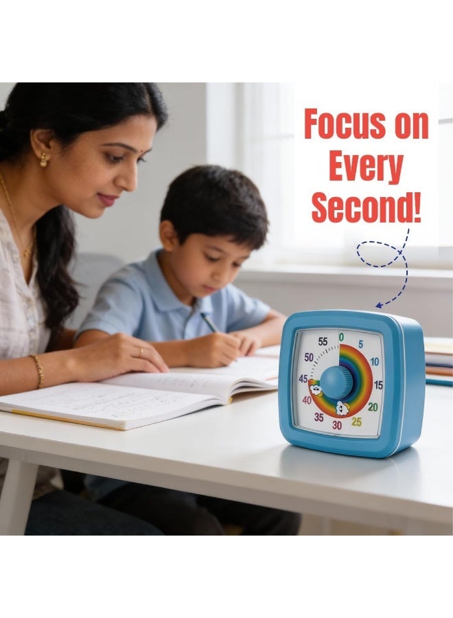 Abley's Rainbow Visual Timer for Kids (60 Minute) – Silent Analog Countdown Clock with Colorful Time Management Disk – Ideal for Classroom, Study, Therapy, and ADHD Focus Routines (Blue, 9cm) - Image 2