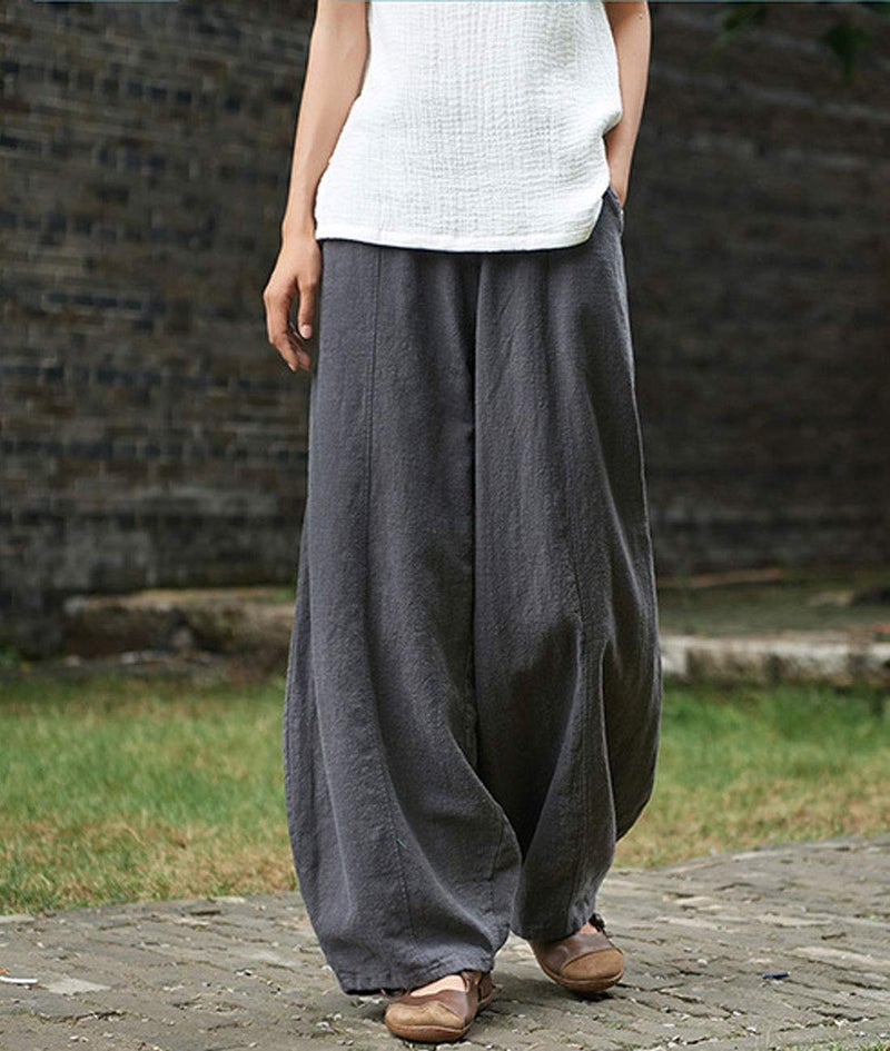 IXIMO Women's Casual Cotton Linen Baggy Pants with Elastic Waist Relax Fit Lantern Trousers Gray S - Image 3