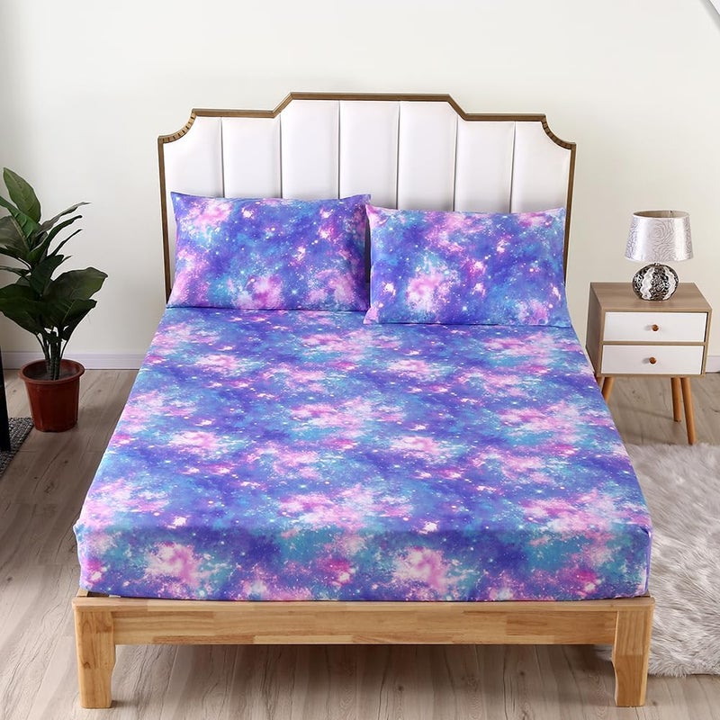 SDIII 3PCS Colorful Space Fitted Queen Sheet Set  1 Fitted Sheet and 2 Pillowcases  Bed in a Bag Galaxy Queen Bed Fitted Sheet  Aesthetic Bed Set for Kids Boys and Girls - Image 3