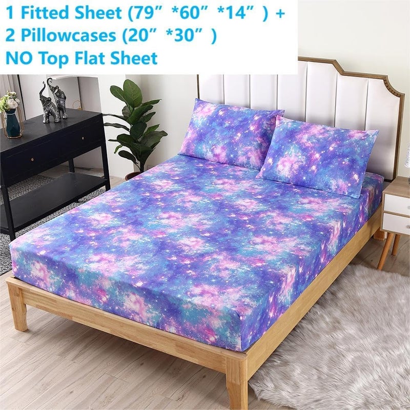 SDIII 3PCS Colorful Space Fitted Queen Sheet Set  1 Fitted Sheet and 2 Pillowcases  Bed in a Bag Galaxy Queen Bed Fitted Sheet  Aesthetic Bed Set for Kids Boys and Girls - Image 2