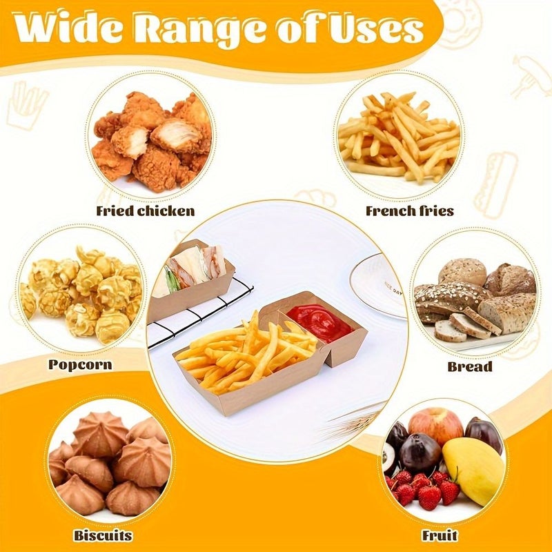 2 Compartment 50pcs Kraft Paper Food Trays Disposable Serving Trays 17.58oz Capacity Food Boats Take Out Containers For Nachos Tacos Fries BBQ Party - Image 4