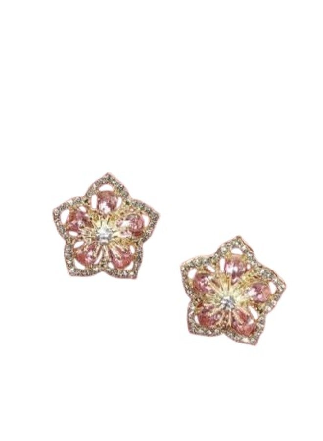 Flygon Crystal Flower Stud Earrings Bohemian Vintage Elegant Gold Rhinestone Petal Earrings Bridal Wedding Party Prom Costume Jewelry for Women Birthday Gift - Image 1