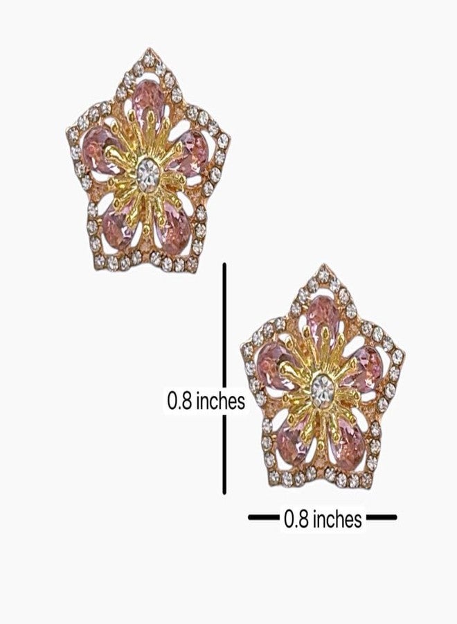 Flygon Crystal Flower Stud Earrings Bohemian Vintage Elegant Gold Rhinestone Petal Earrings Bridal Wedding Party Prom Costume Jewelry for Women Birthday Gift - Image 3